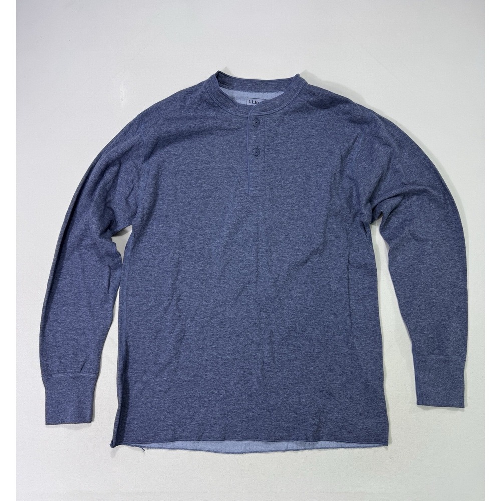 LL Bean River Drivers 2 Layer Thermal Henley Wool Men's Large Blue Outdoorsman